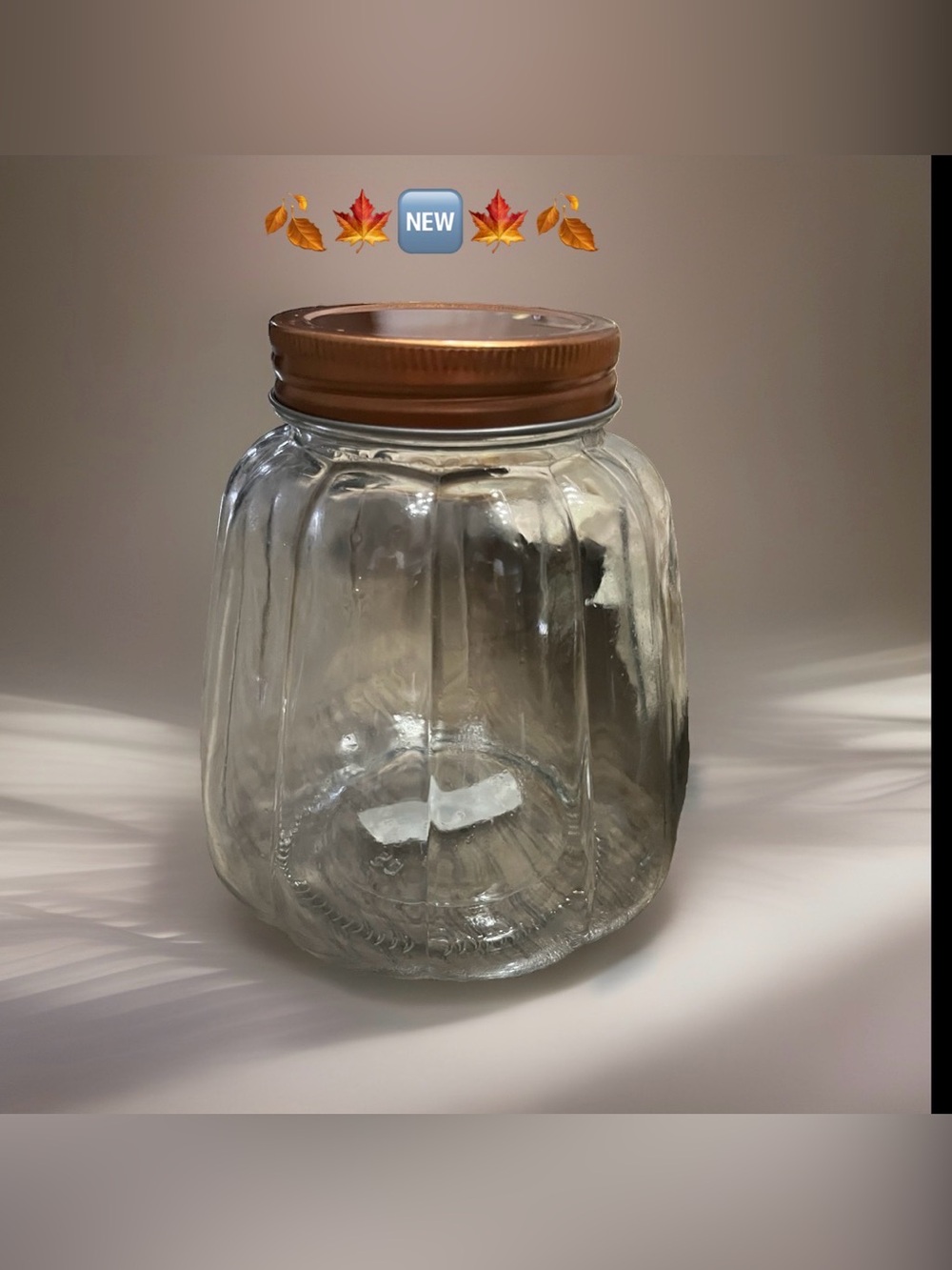 Pumpkin Jar~ Fall Clear-Colored Glass with Copper Lid ~New~ Many Uses… 🍂🆕🍂